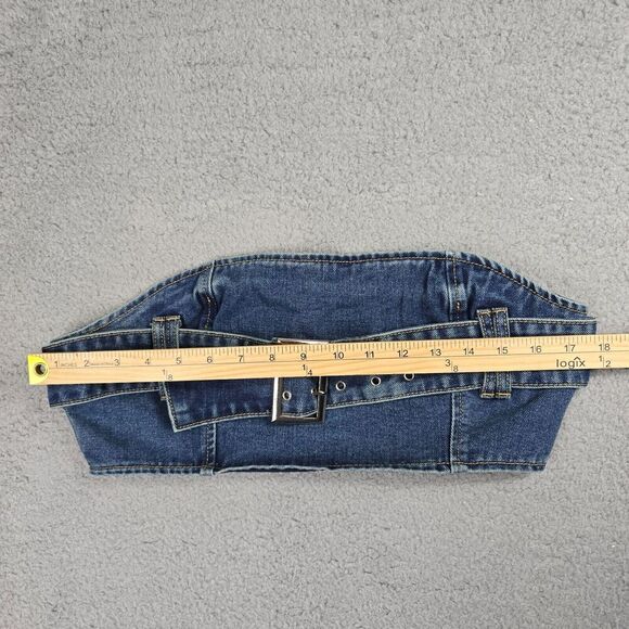 Pretty Little Thing Halter Top Denim Bra Sz 10 Blue Y2k Western Grunge Milkmaid - Picture 5 of 8